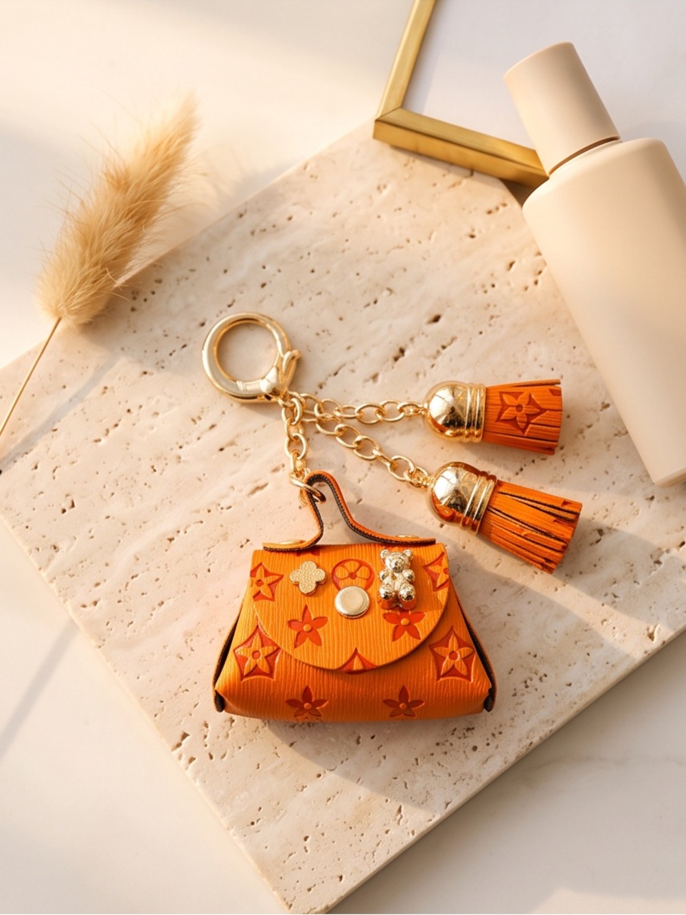 Luxury Orange Mini Bag Keychain - Designer-Inspired Accent - Picture 4 of 7